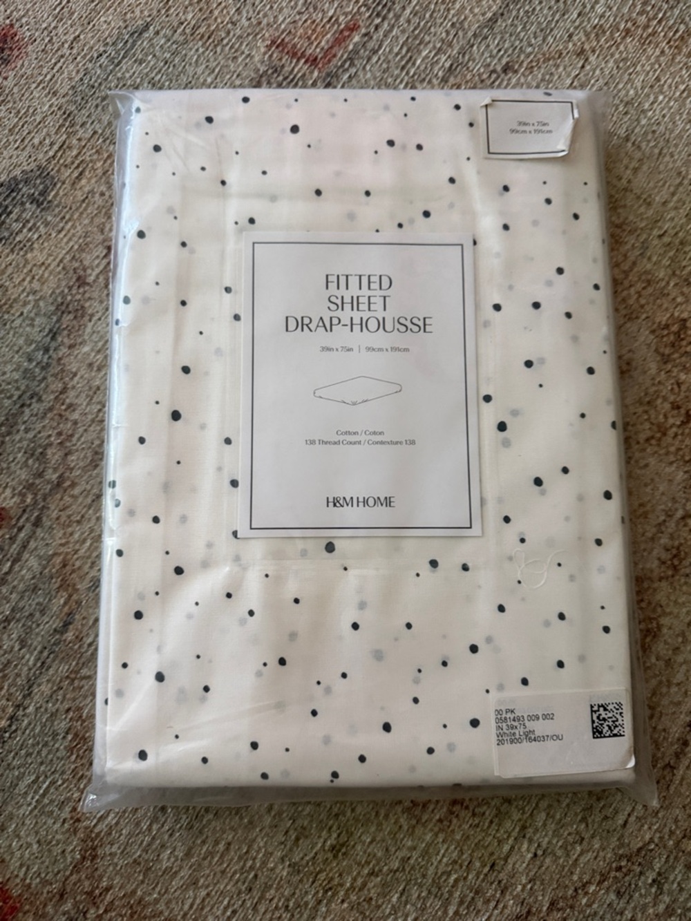 H&M White Fitted Sheet with Navy Dot Pattern